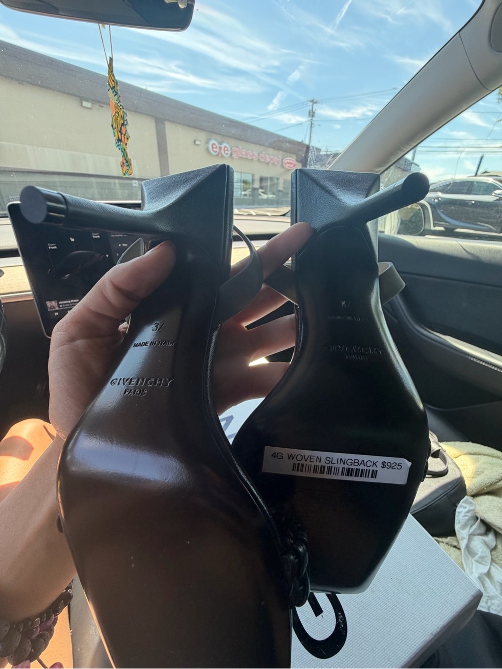 Givenchy Black Leather Square-Toe Mule Heels with Gold Chain Detail - Picture 4 of 4